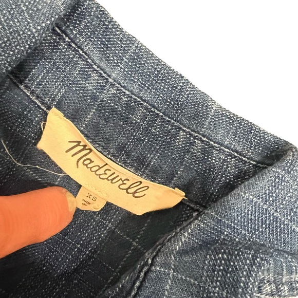 Madewell Lightwell Denim Babydoll Cotton Shirtdress in Indigo Plaid (XS) - Picture 3 of 5